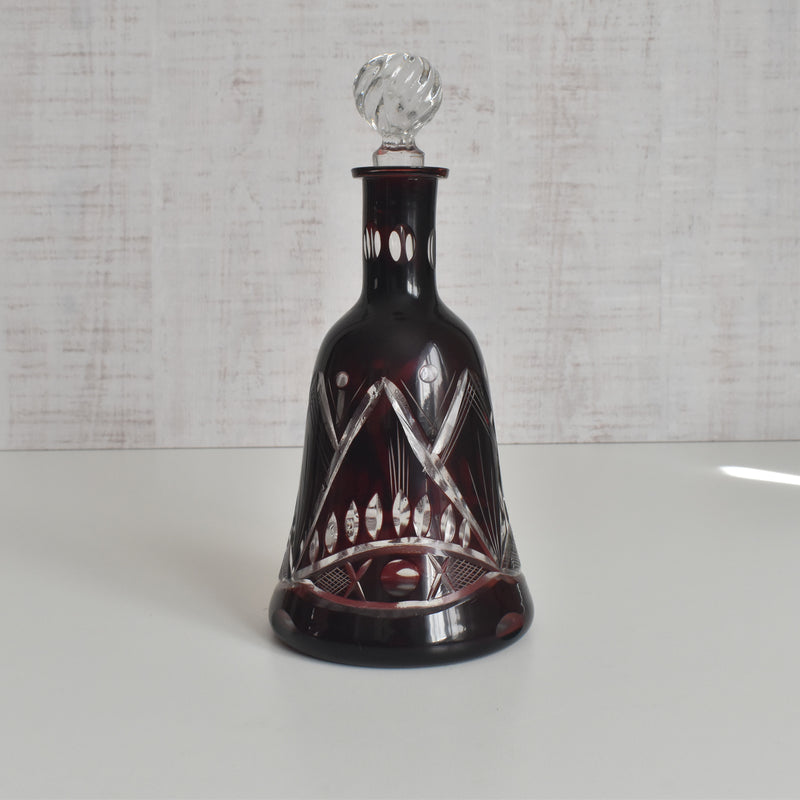 ヴィンテージボヘミアンガラス デキャンタ レッド