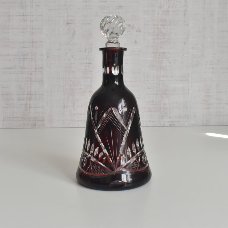 ヴィンテージボヘミアンガラス デキャンタ レッド