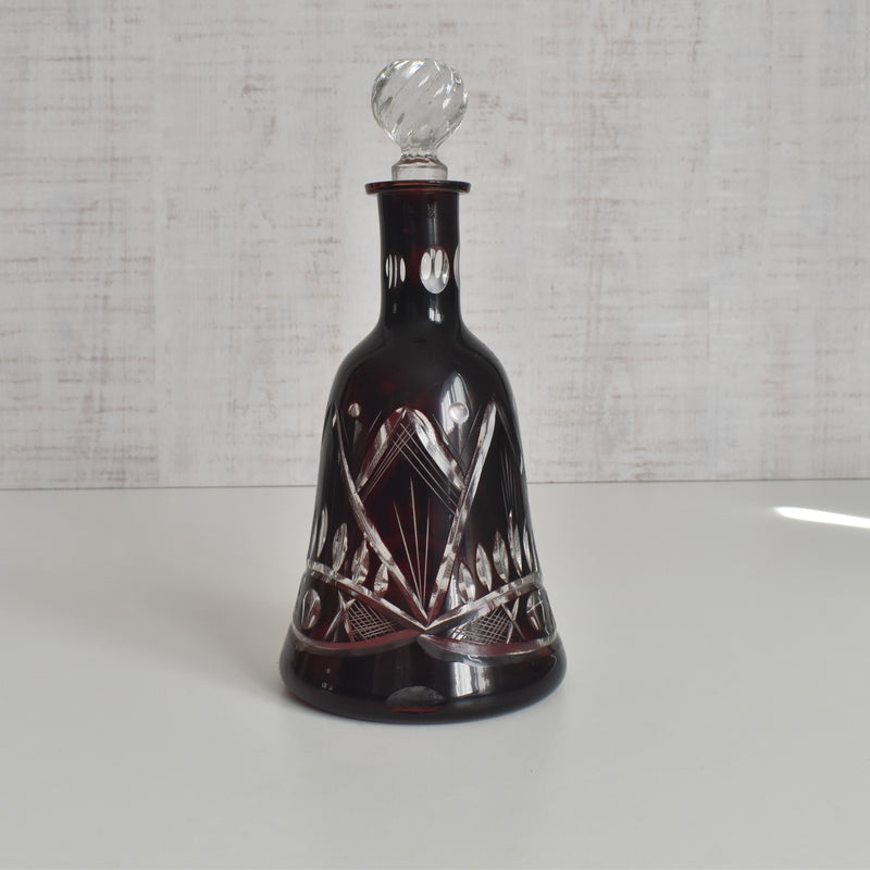 ヴィンテージボヘミアンガラス デキャンタ レッド