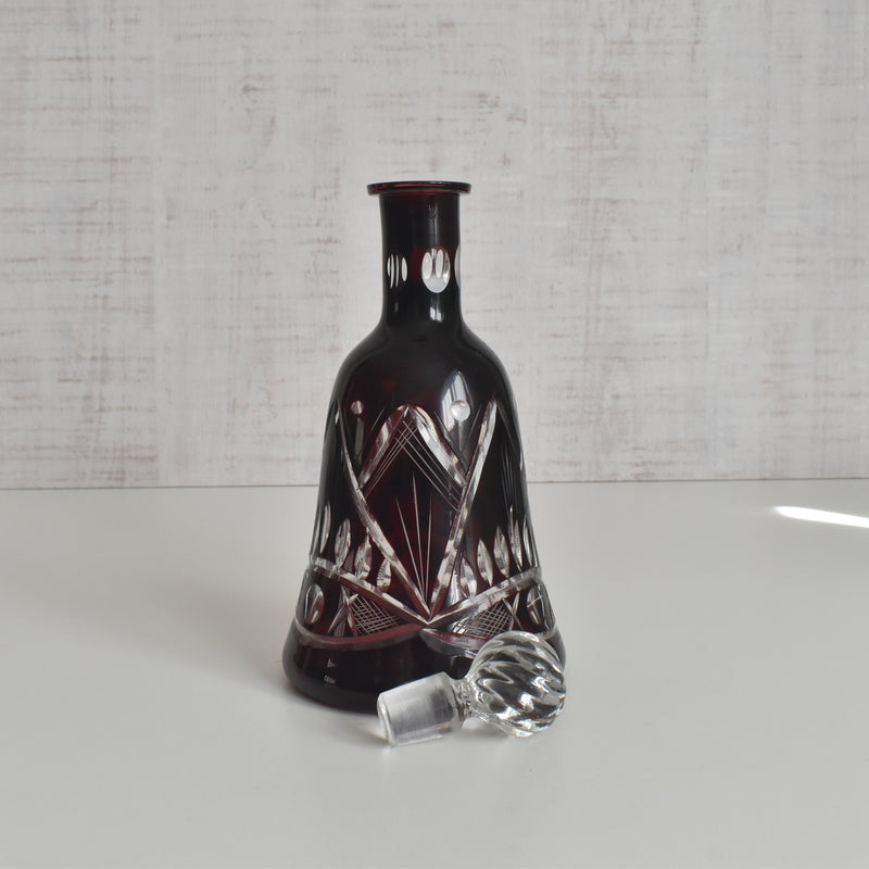 ヴィンテージボヘミアンガラス デキャンタ レッド