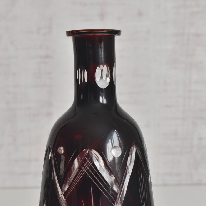 ヴィンテージボヘミアンガラス デキャンタ レッド