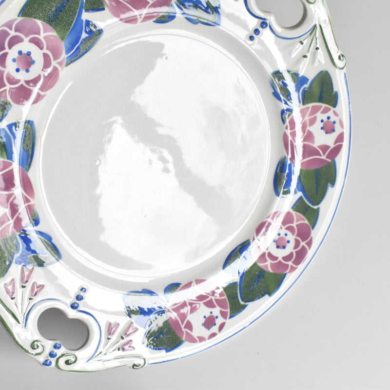 Vintage Cake Plate HBCM Creil-Montereau Roses 1925