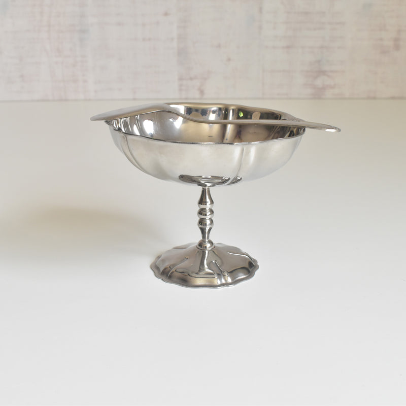 ヴィンテージ ステンレス アイスクリームクープ 花リム スプーン付き（Lサイズ）