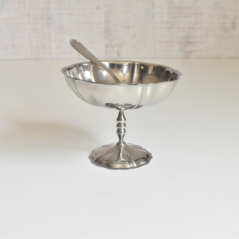 ヴィンテージ ステンレス アイスクリームクープ 花リム スプーン付き（Lサイズ）