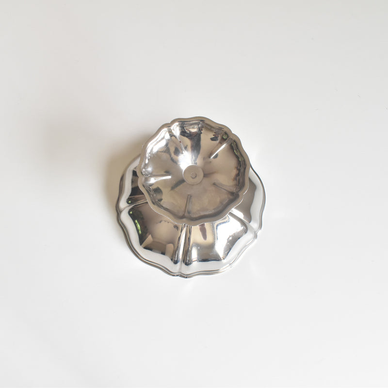 ヴィンテージ ステンレス アイスクリームクープ 花リム スプーン付き（Lサイズ）