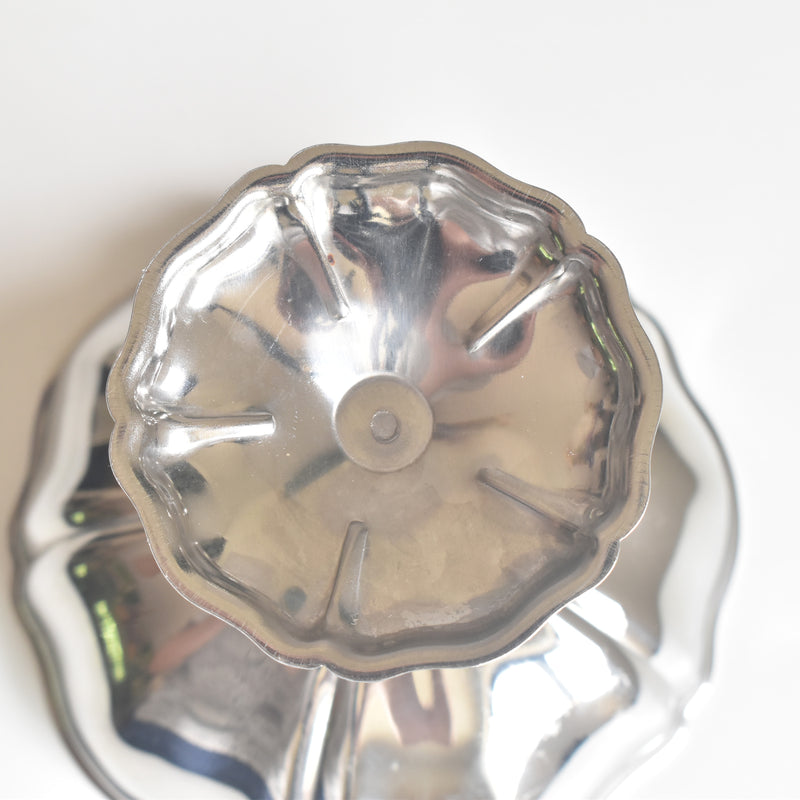 ヴィンテージ ステンレス アイスクリームクープ 花リム スプーン付き（Lサイズ）