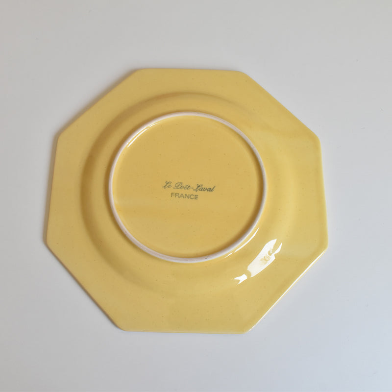 Vintage Dessert Plate, Le Peu La Val, Octagonal, Yellow, G