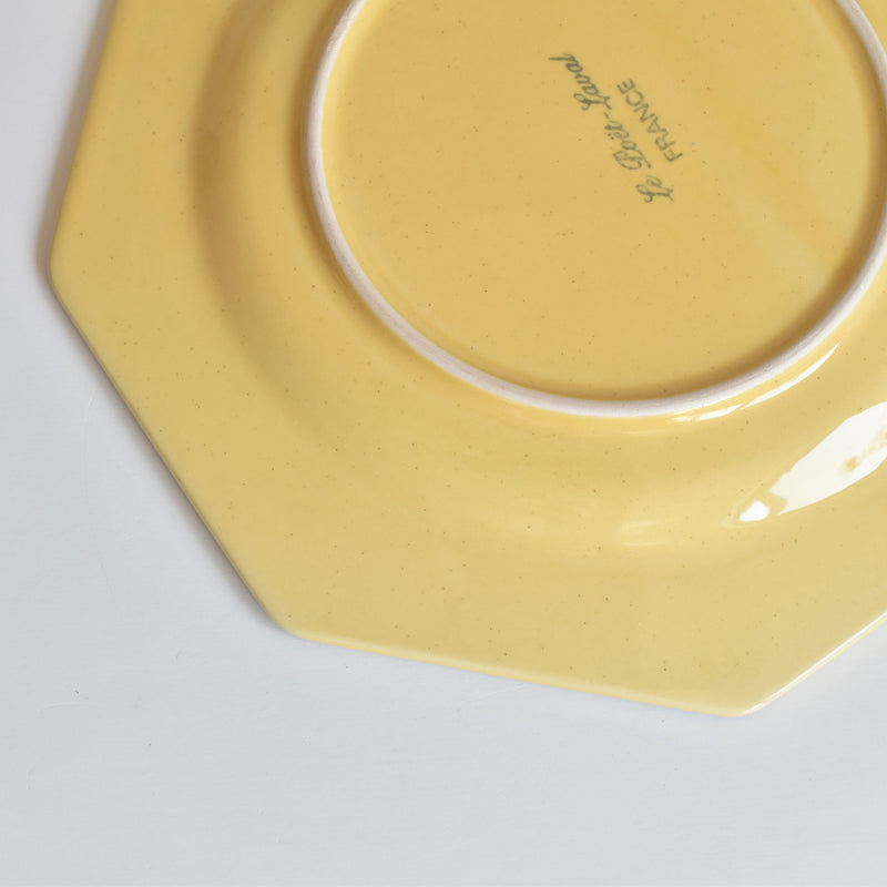 Vintage Dessert Plate, Le Peu La Val, Octagonal, Yellow, G