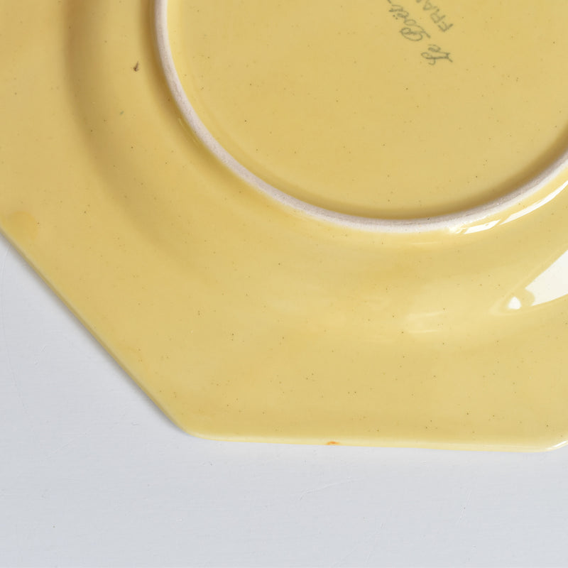 Vintage dessert plate, Le Poët-Laval, Octagonal, Yellow, H