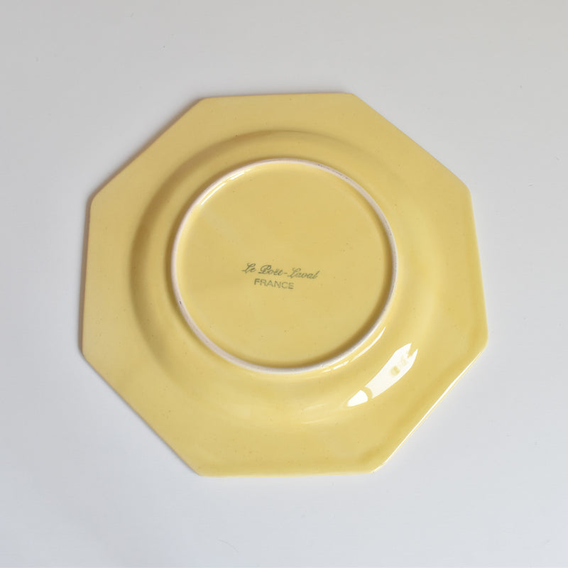 Vintage Dessert Plate, Le Peu-Laval, Octagonal, Yellow, Large