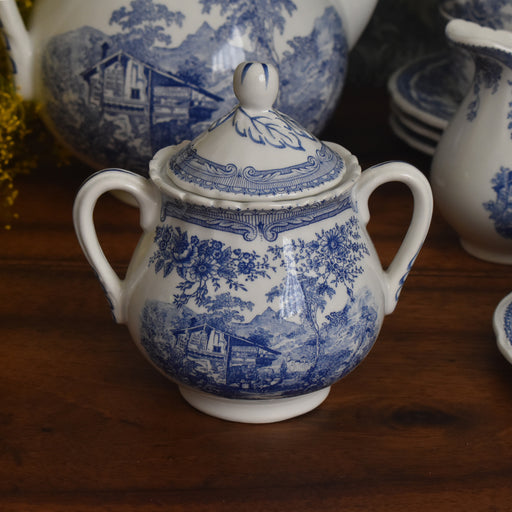 フランス　アンティーク　モノグラム　プレート　藍色　Bordeaux ルーアン ジアン製ブルーアンティークプレート - フレンチアンティーク