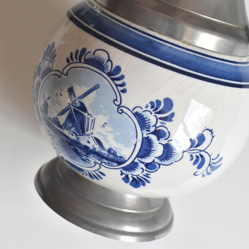 Vintage Pewter & Ceramic Delft Flower Vase