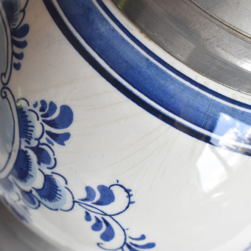 Vintage Pewter & Ceramic Delft Flower Vase