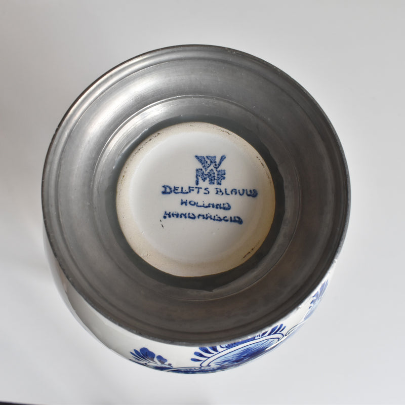 Vintage Pewter & Ceramic Delft Flower Vase