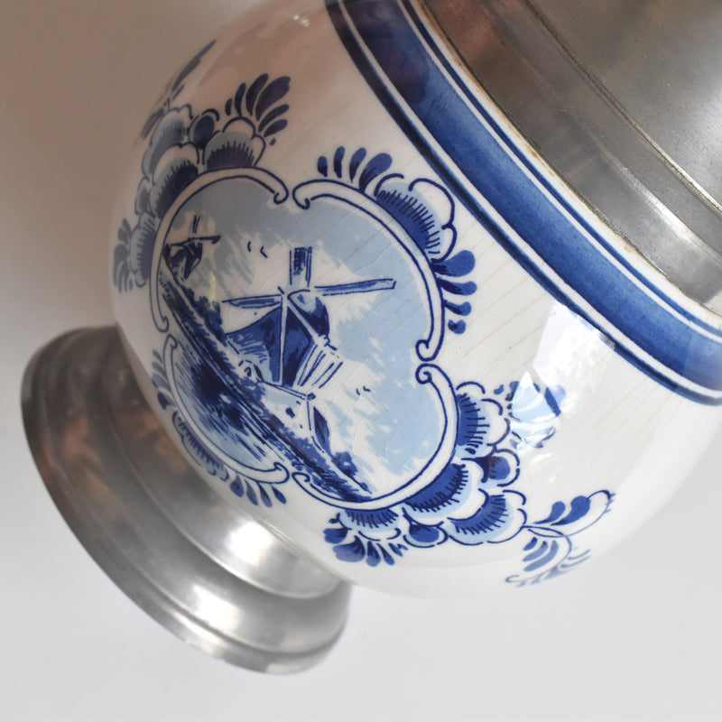 Vintage Pewter & Ceramic Delft Flower Vase