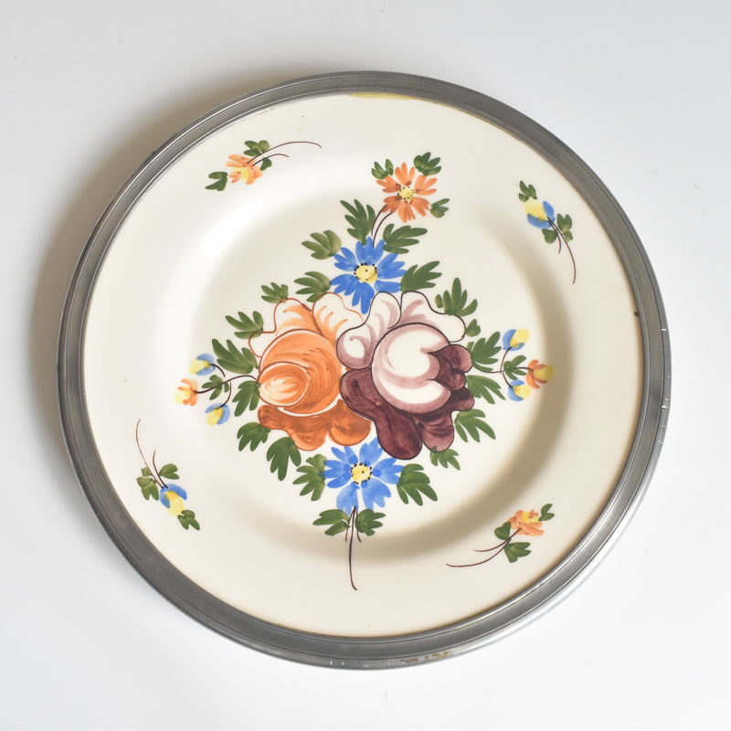 Vintage Pewter & Ceramic Plate CR CHANILL PARIS