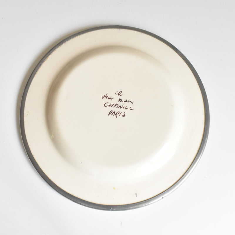 Vintage Pewter & Ceramic Plate CR CHANILL PARIS