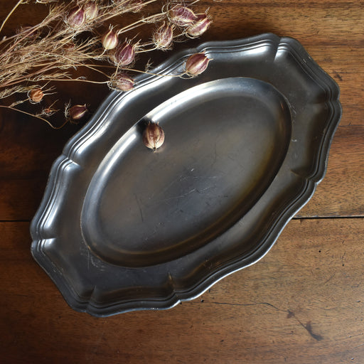 ヴィンテージピューター 花リム オーヴァルプレート