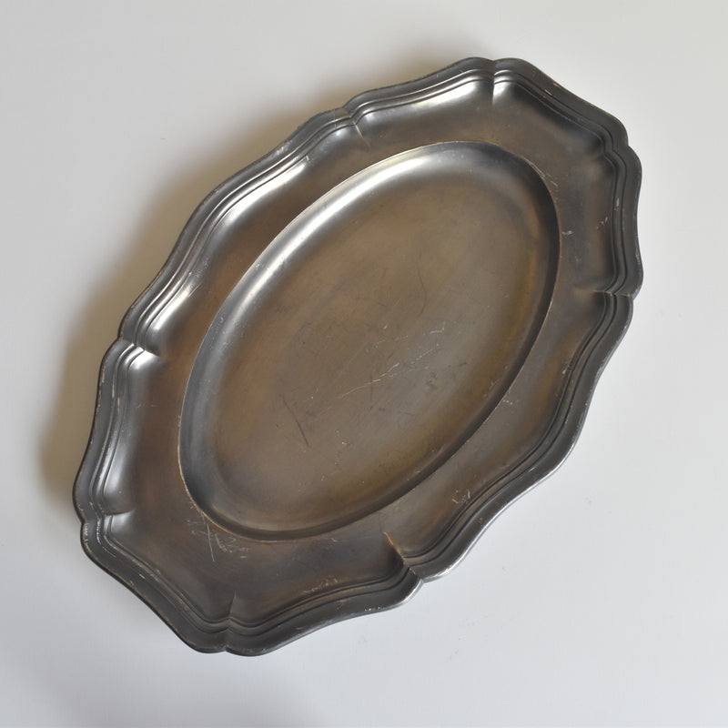 ヴィンテージピューター 花リム オーヴァルプレート