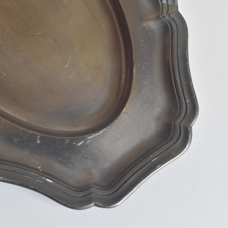 ヴィンテージピューター 花リム オーヴァルプレート