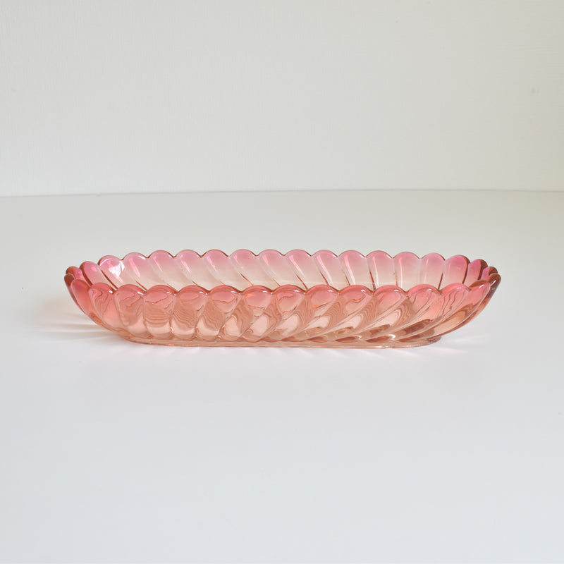 Vintage Pink Glass Baccarat Brush Tray - Bamboo