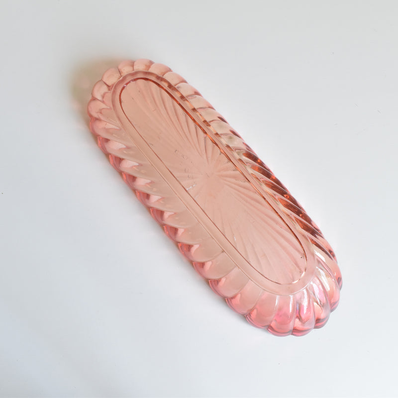Vintage Pink Glass Baccarat Brush Tray - Bamboo