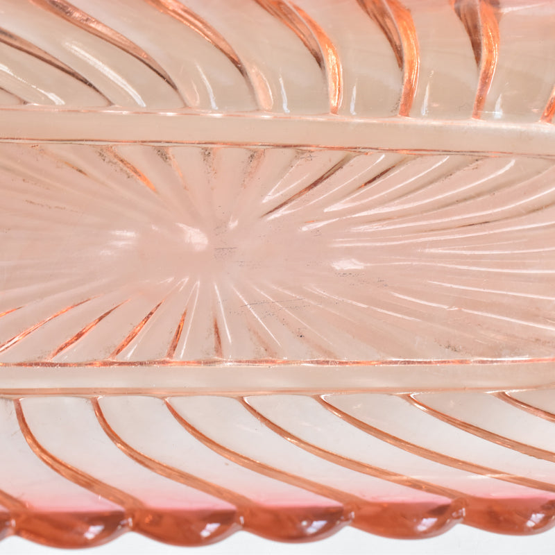 Vintage Pink Glass Baccarat Brush Tray - Bamboo