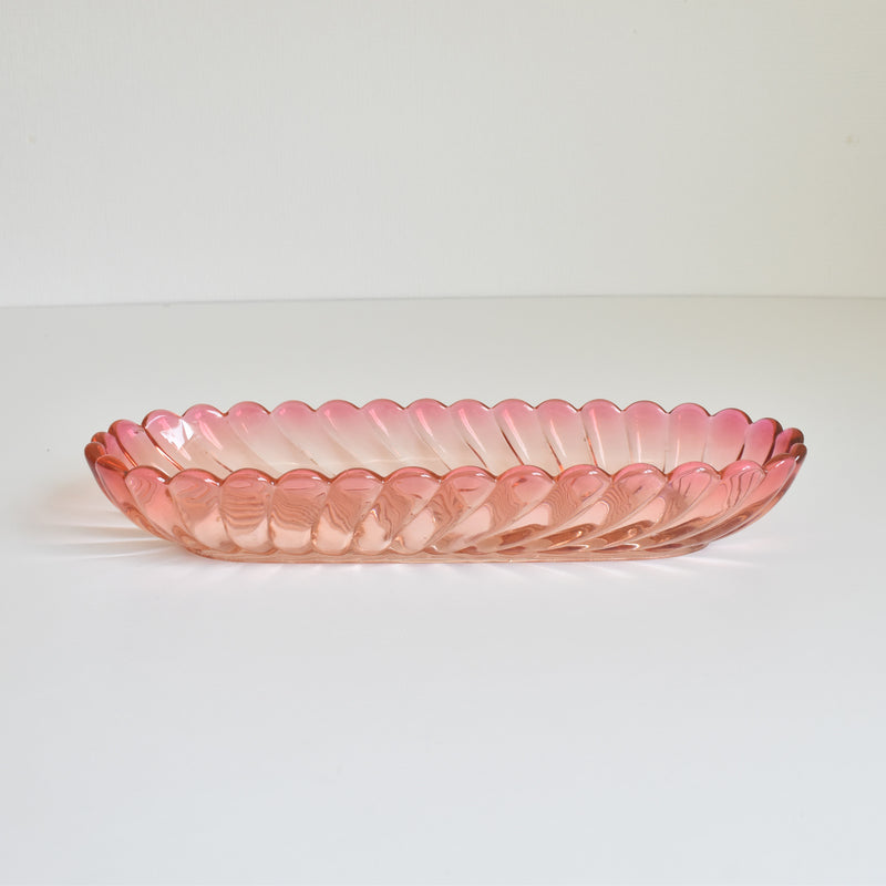 Vintage Pink Glass Baccarat Brush Tray - Bamboo