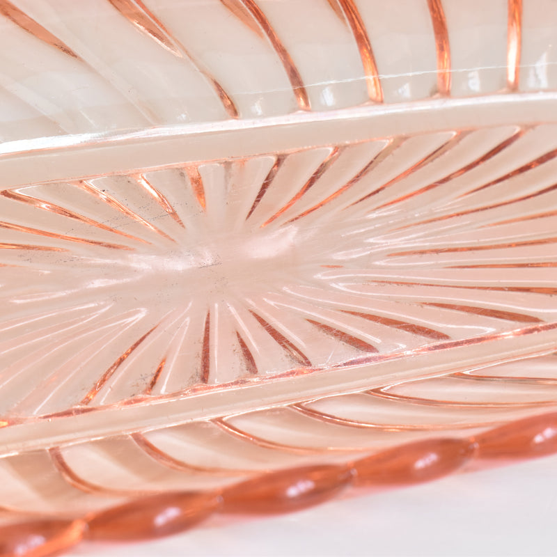 Vintage Pink Glass Baccarat Brush Tray - Bamboo