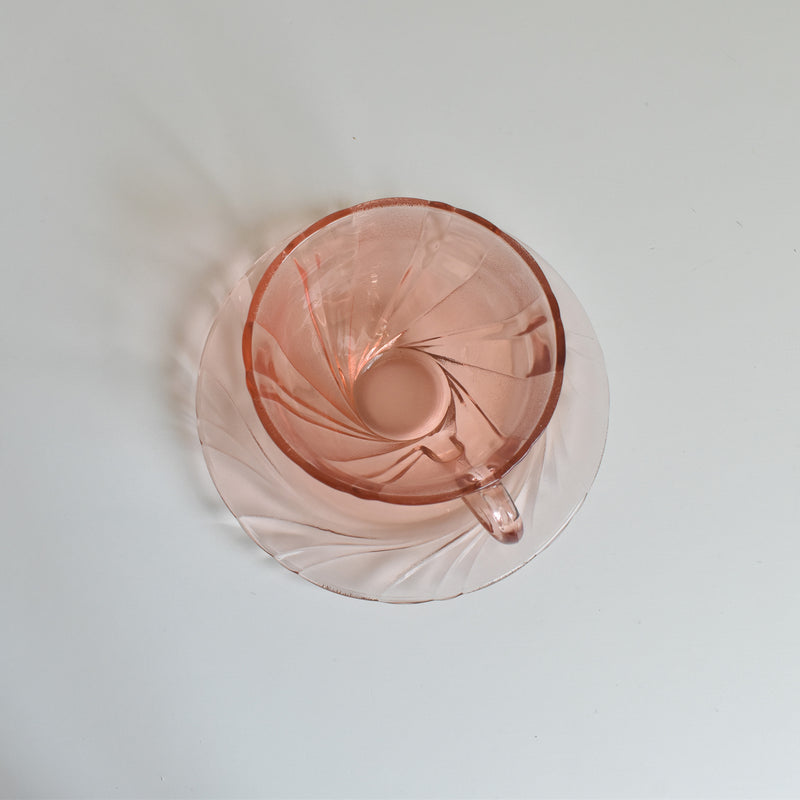 Vintage Pink Glass Cup and Saucer - Vereco