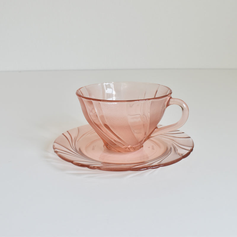 Vintage Pink Glass Cup and Saucer - Vereco