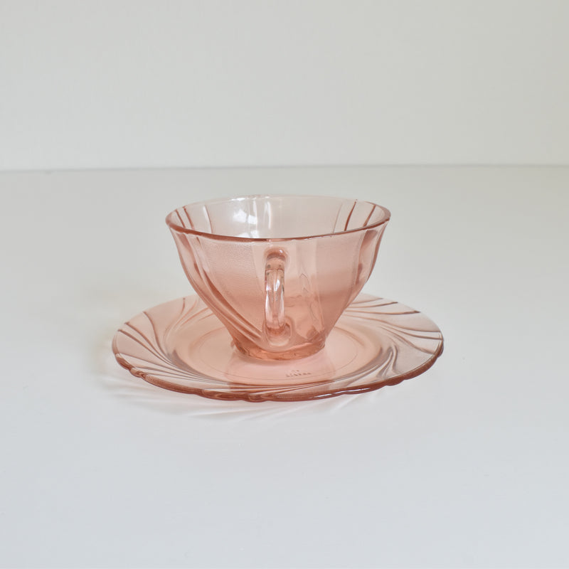 Vintage Pink Glass Cup and Saucer - Vereco