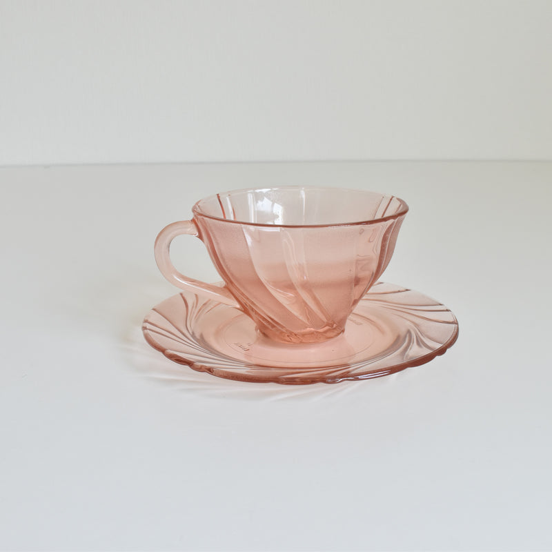 Vintage Pink Glass Cup and Saucer - Vereco