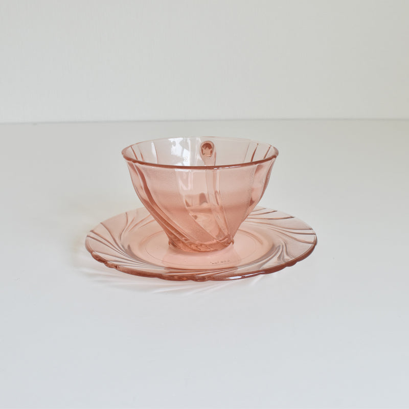 Vintage Pink Glass Cup and Saucer - Vereco