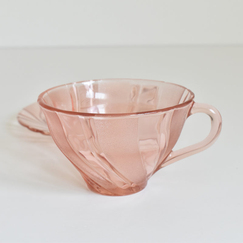 Vintage Pink Glass Cup and Saucer - Vereco