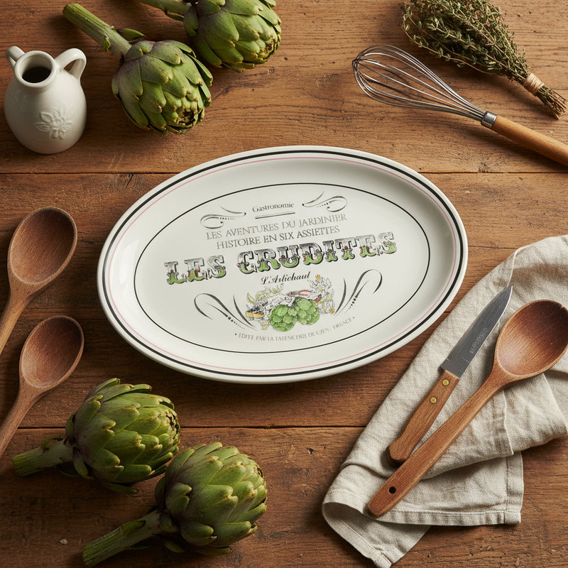 Vintage Oval Plate, Gien, Les Crudités (raw vegetables), Les Artichauts (artichokes)