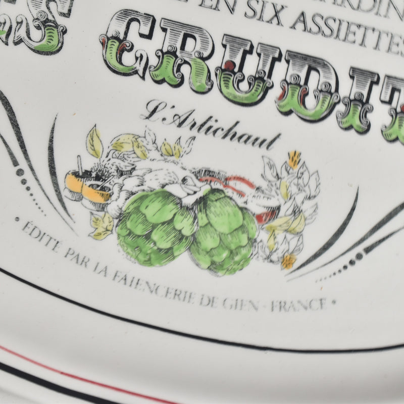 Vintage Oval Plate, Gien, Les Crudités (raw vegetables), Les Artichauts (artichokes)
