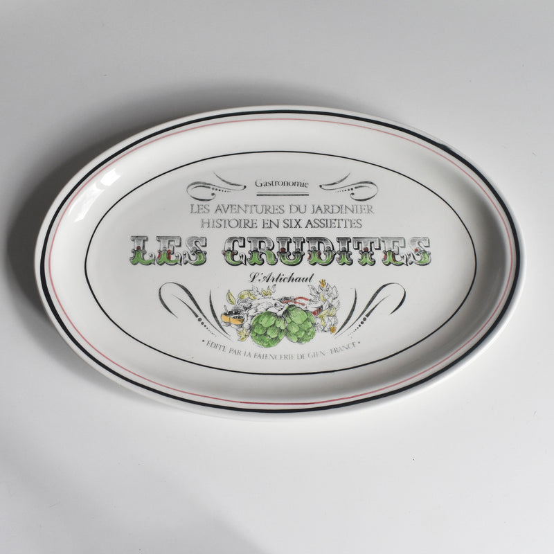 Vintage Oval Plate, Gien, Les Crudités (raw vegetables), Les Artichauts (artichokes)
