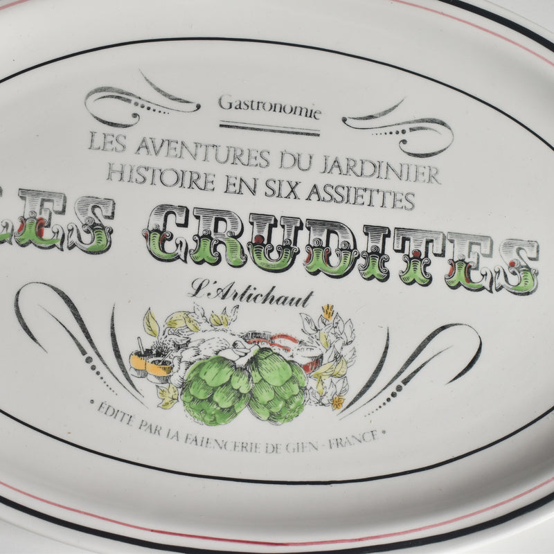 Vintage Oval Plate, Gien, Les Crudités (raw vegetables), Les Artichauts (artichokes)