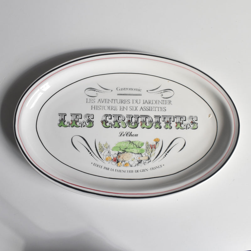 Vintage Oval Plate Gien Les crudités (raw vegetables) Le chou (cabbage)