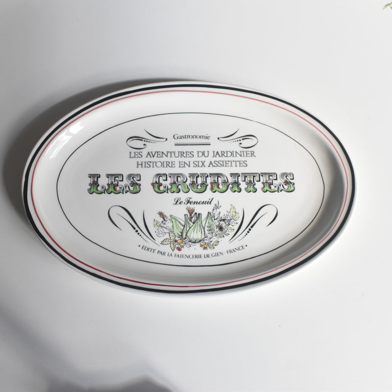 Vintage Oval Plate Gien Les crudités (raw vegetables) Le fenouil (fennel)