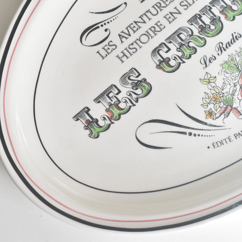 Vintage Oval Plate Gien Les crudités (Raw vegetables) Les radis (Radishes)