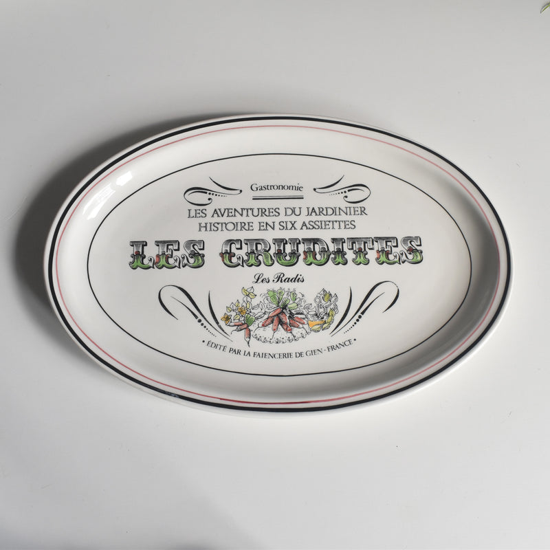 Vintage Oval Plate Gien Les crudités (Raw vegetables) Les radis (Radishes)