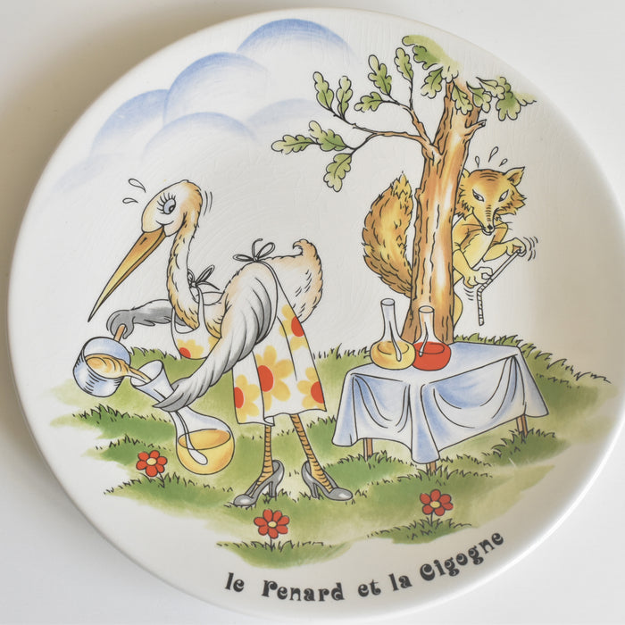 ヴィンテージデザートプレート サルグミンヌ ラ・フォンテーヌの寓話詩 （キツネとコウノトリ）