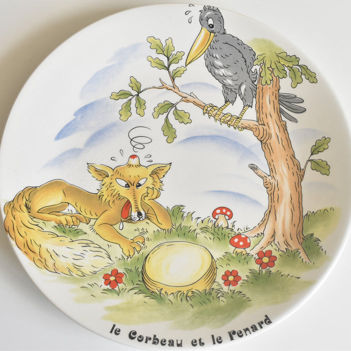 ヴィンテージデザートプレート サルグミンヌ ラ・フォンテーヌの寓話詩 （カラスとキツネ）
