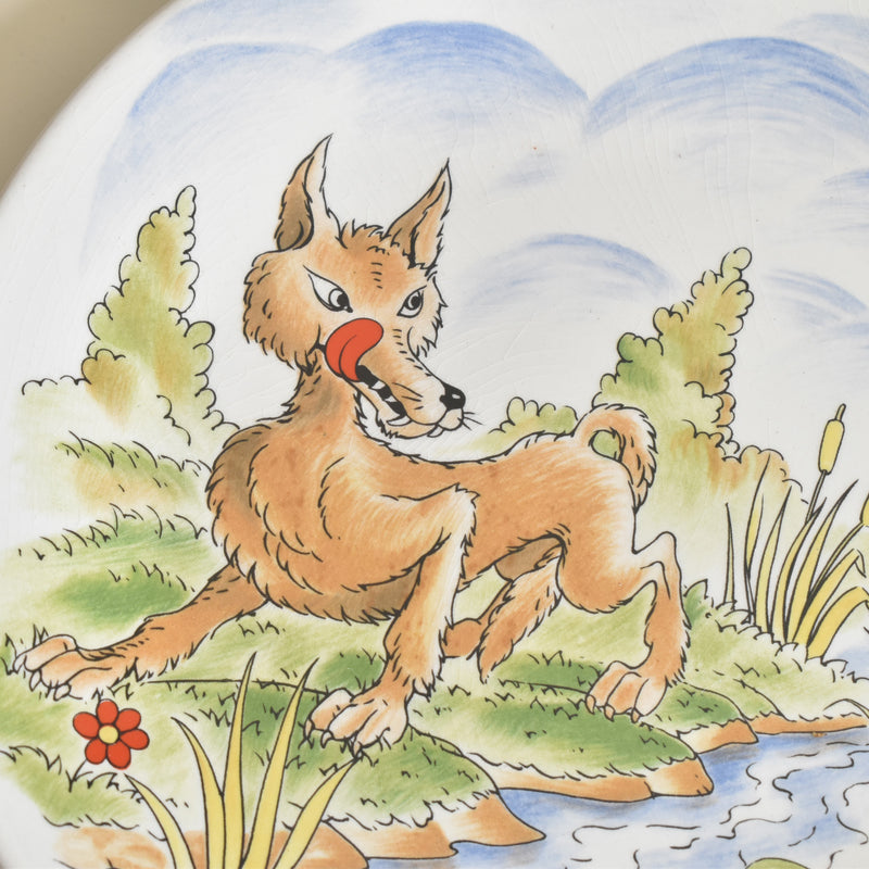 ヴィンテージデザートプレート サルグミンヌ ラ・フォンテーヌの寓話詩（オオカミと子ヒツジ）