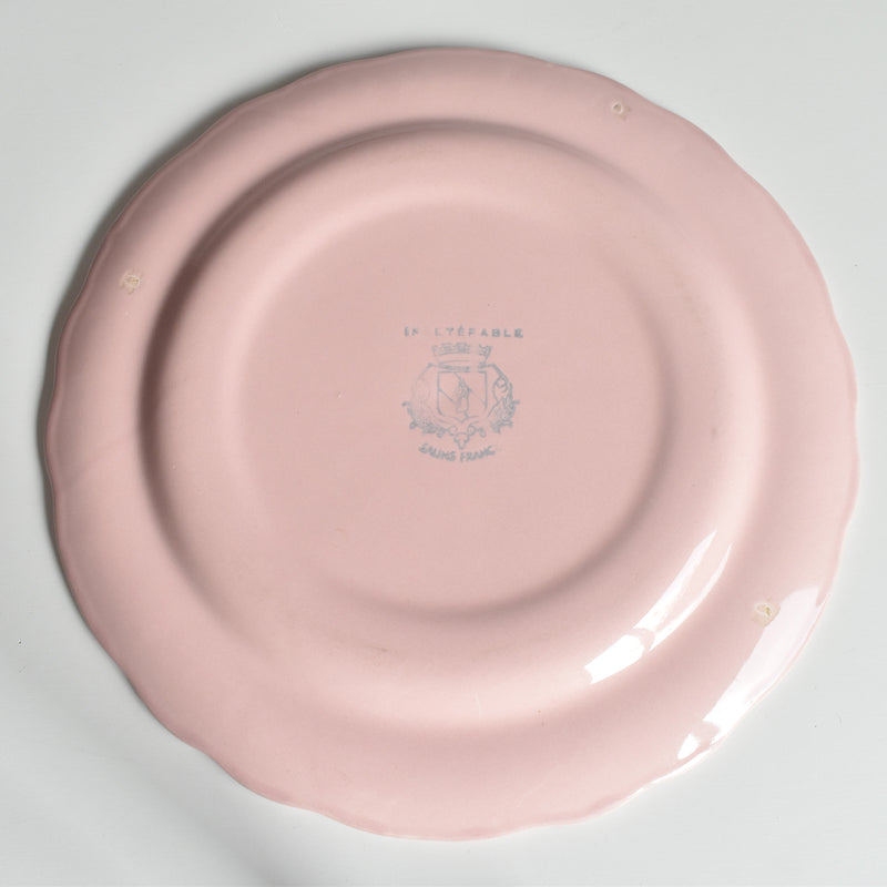 Vintage Plate Sarraguem Flower Rim Pink C