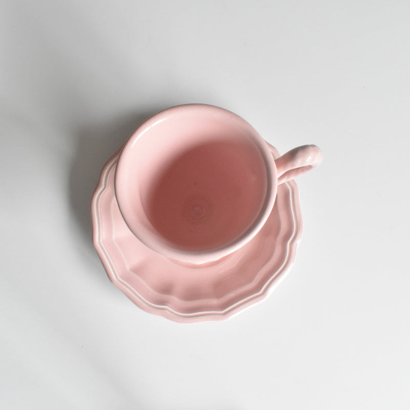 ヴィンテージ脚付きコーヒーカップ＆ソーサーサラン ピンク
