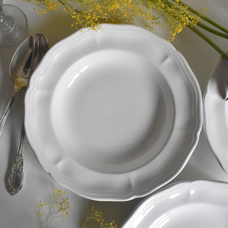 ヴィンテージ深皿 ロンシャン 花リム ホワイト C