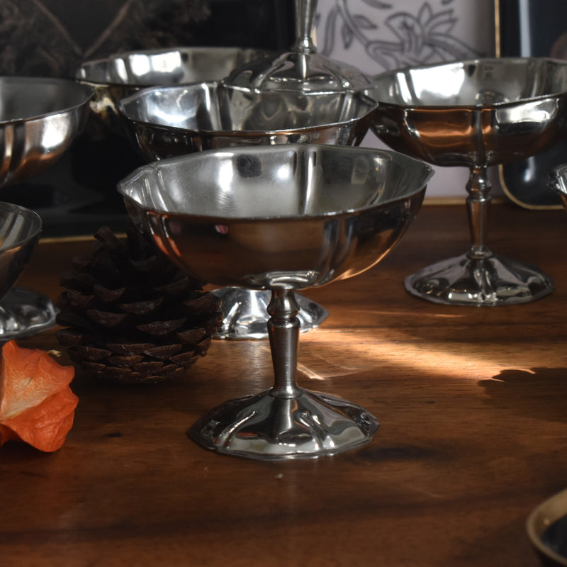 ヴィンテージ ステンレス アイスクリームクープ 花リム